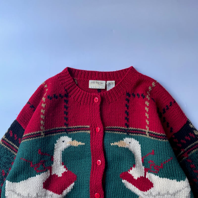 90s Duck pattern wool knit cardigan | sui & shara