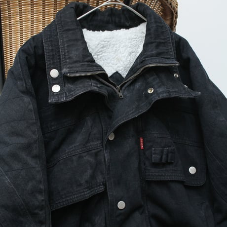 90s Layered front design denim jacket with boa liner