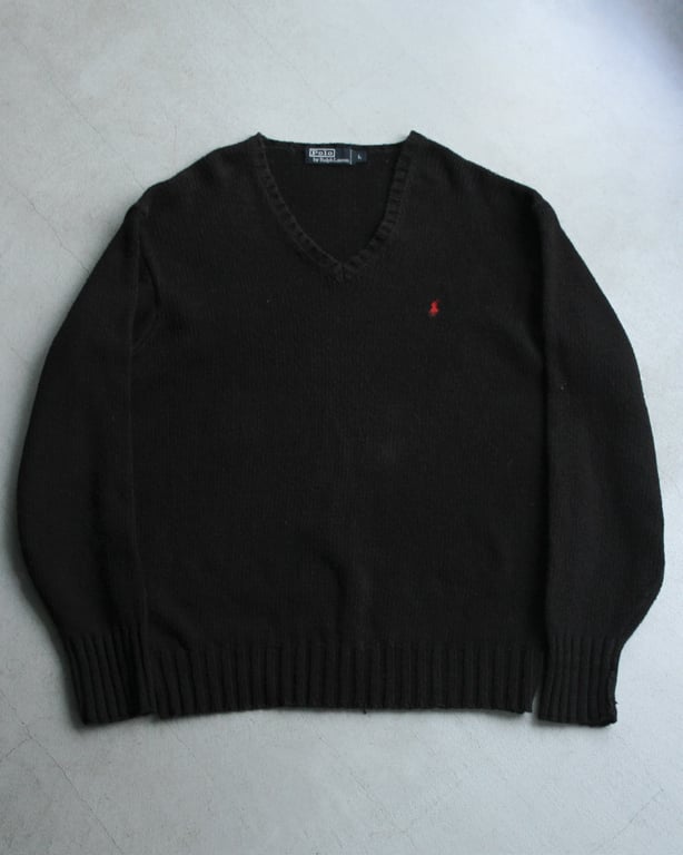 90s Ralph lauren V-neck cotton knit sweater｜ラルフローレン
