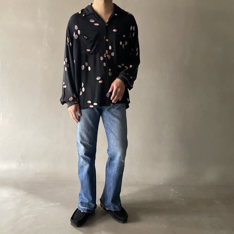 50s atomic pattern pink kasuri black rayon shir