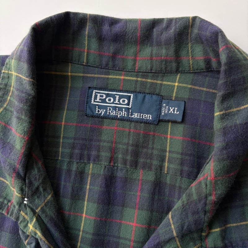 90s Ralph Lauren plaid open collar shirt | sui