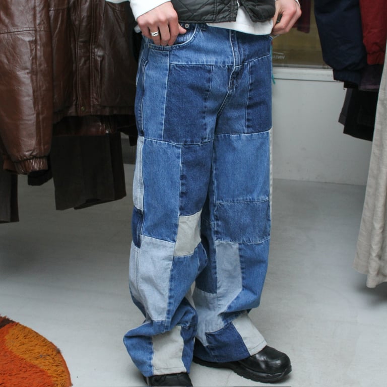 00s Patchwork design denim pants