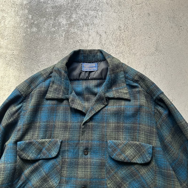 h*g様 50s PENDLETON wool board shirt Vintage 50s Pendleton Loop Collar Shadow Plaid Wool Button Up