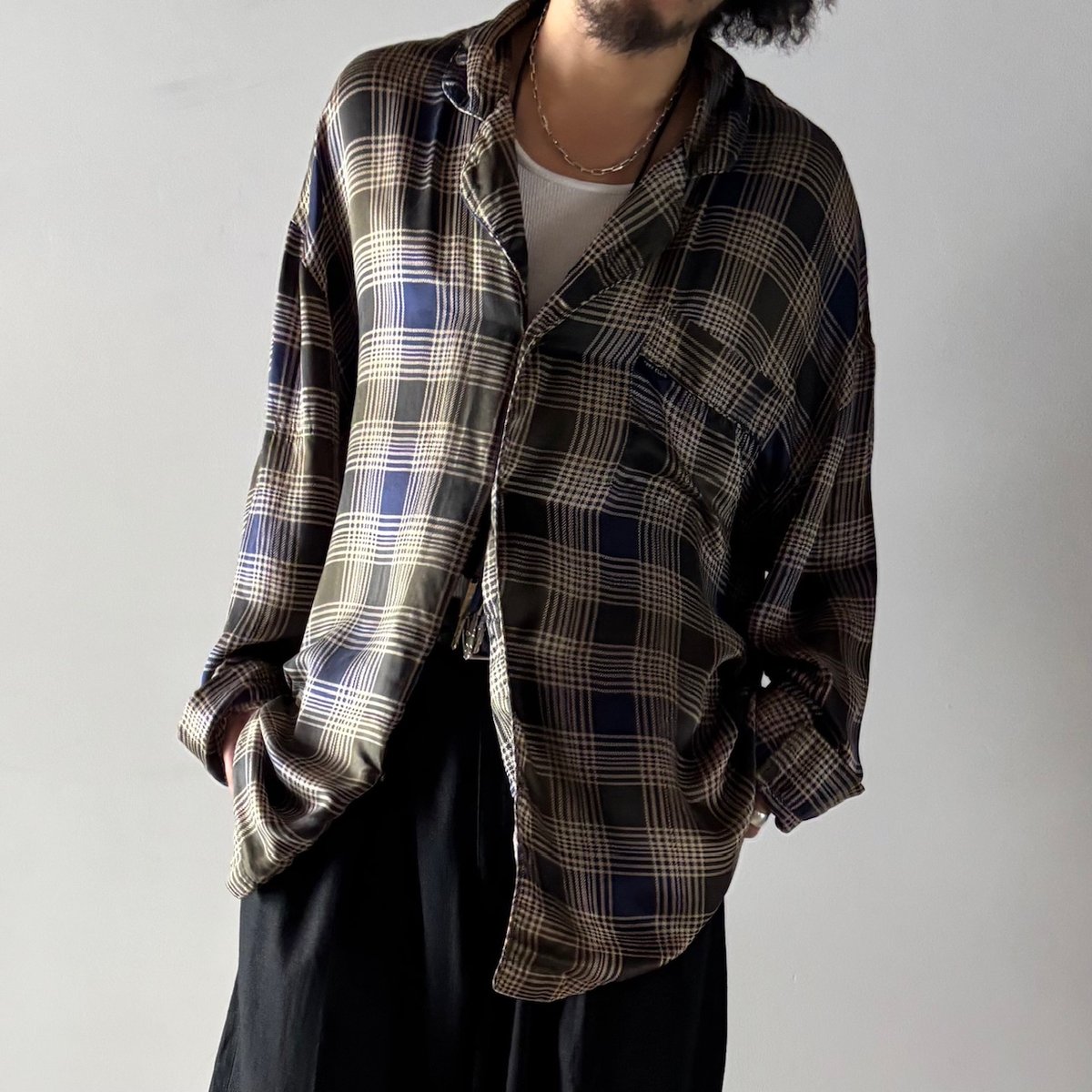 90s PERRY ELLIS PORTFOLIO plaid silk sleeping s
