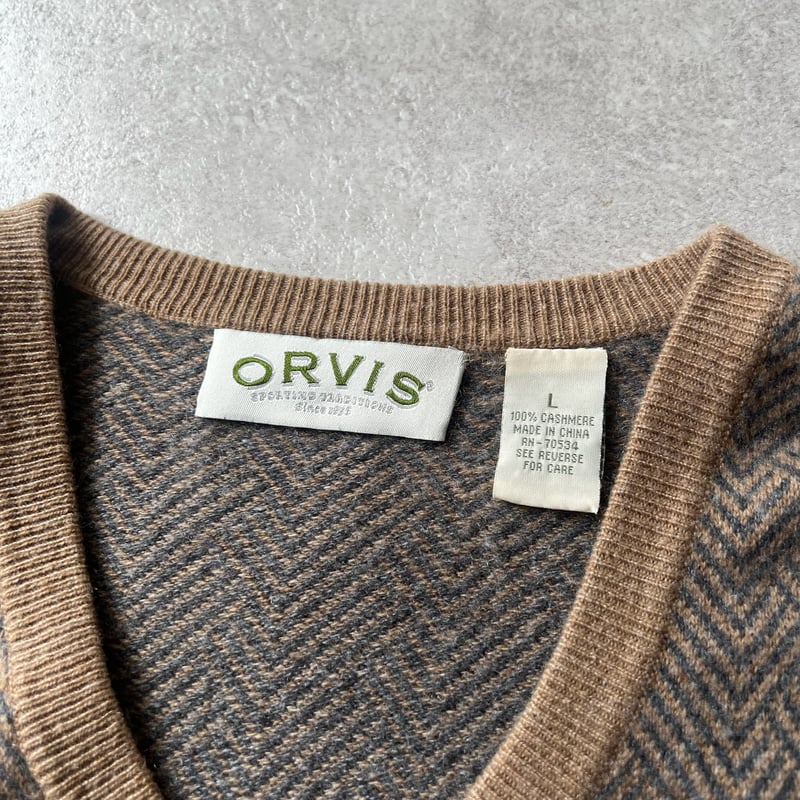 Orvis v-neck herringbone cashmere knit | sui & 