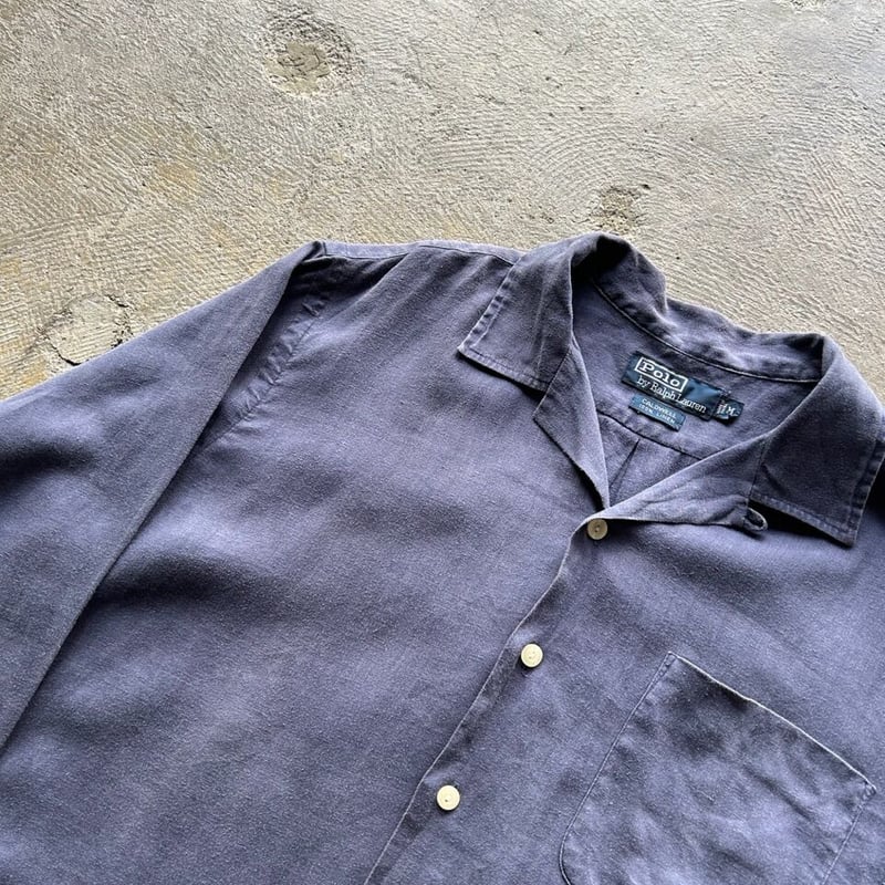 90s Ralph Lauren open collar L/S linen shirt 