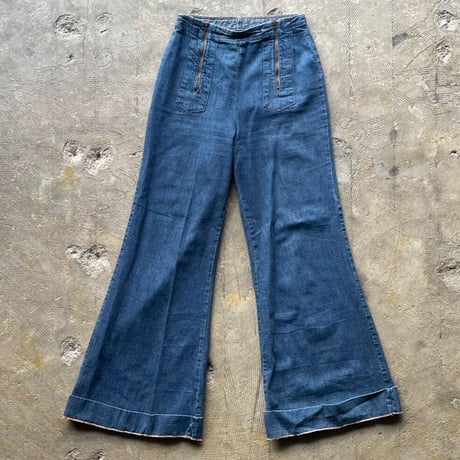 〜80s zip up design denim flare pants