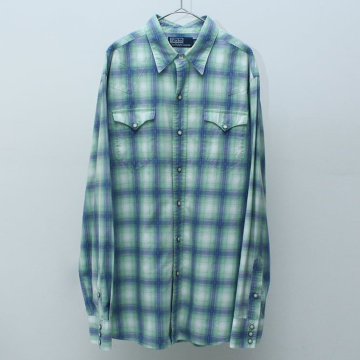 90年代 ラルフローレン チェックシャツ（90s Ralph lauren ombre plaid pattern western design shirt｜ラルフローレン）