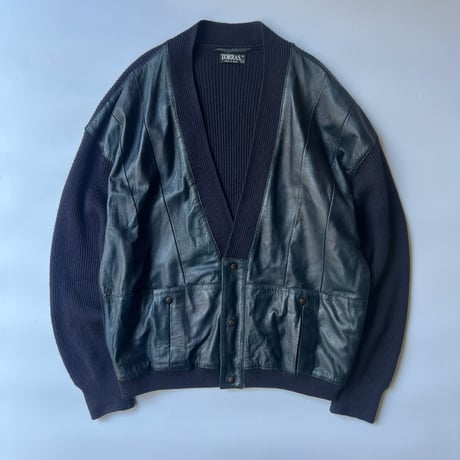 60s vintage レザー切り替え　ニットジャケット レザー切り替え | STORES