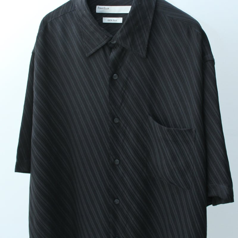 00s Perry ellis stripe design silk S/S shirt |