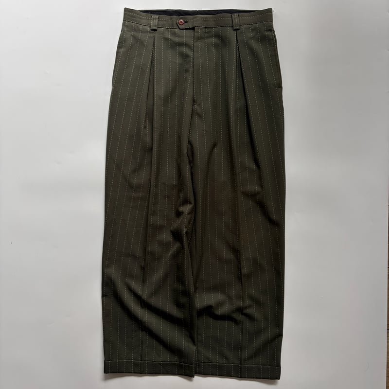 STACY ADAMS 2タック ワイドスラックス USA古着 マスタード STACY ADAMS stripe wide slacks | sui & shara