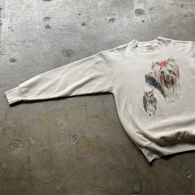 古着　90s USA製　アニマルプリントスウェット　ヨークシャーテリア　L. 古着 90s USA製 アニマルプリントスウェット ヨークシャーテリア