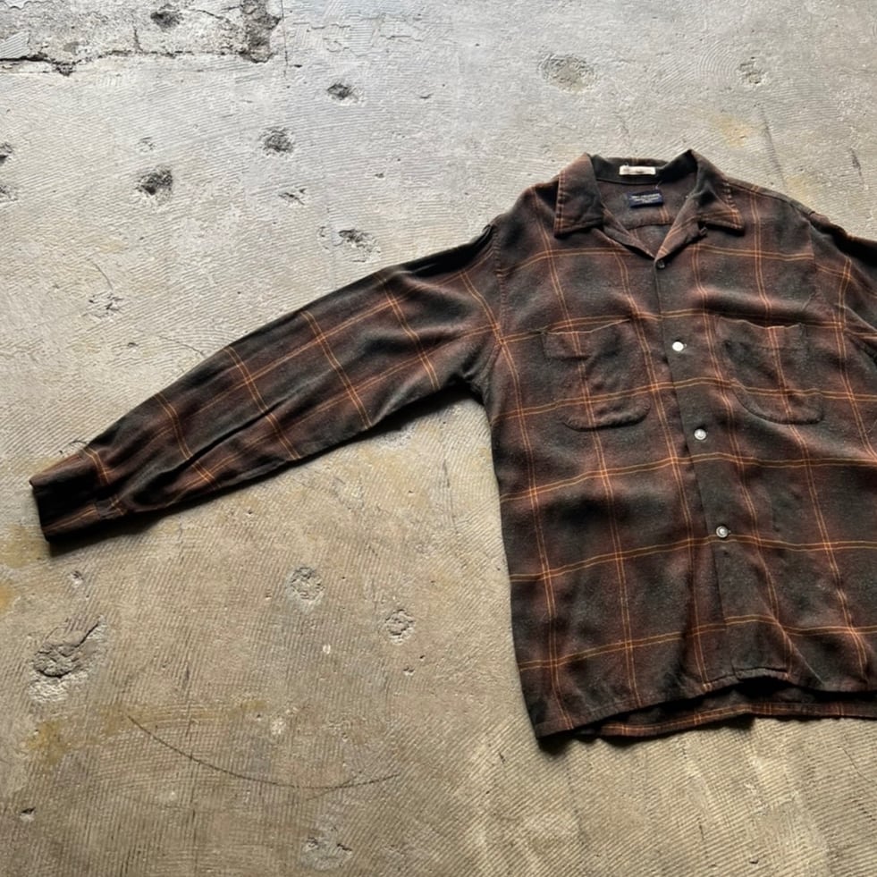トップス VAN HEUSEN ombre check rayon shirt 60s Van Heusen rayon ombre check shirt | sui &