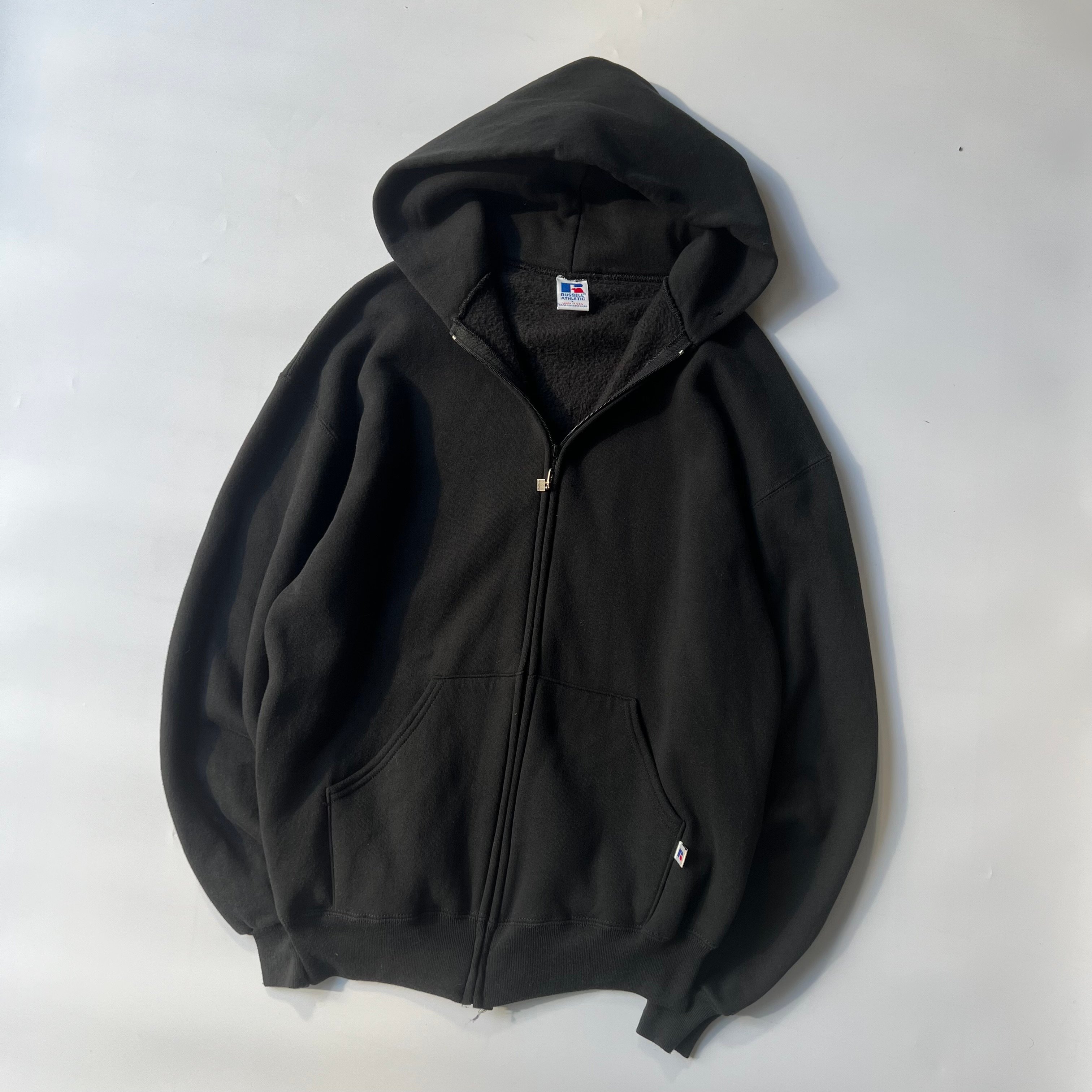 き*ち様 【お買い得②】90sラッセル【USA製】フルジップパーカー【BLACK 90s Russell Athletic sweat zip hoodie 