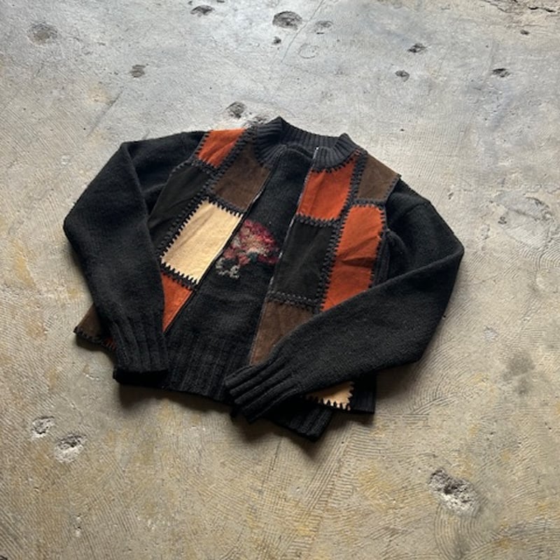 90s leather × knit switching design vest | sui