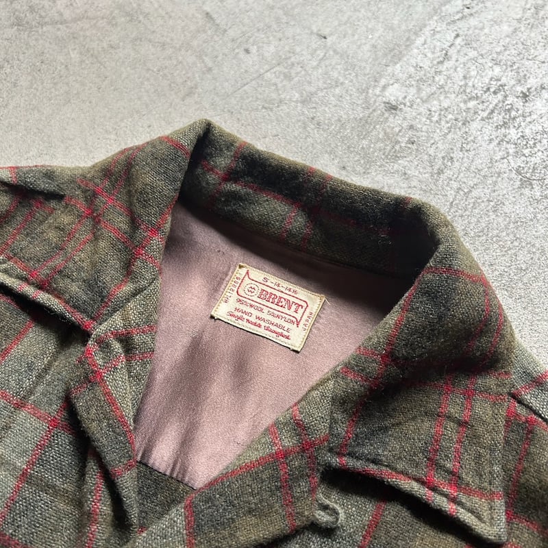60s BRENT wool plaid open collar shirt made in
