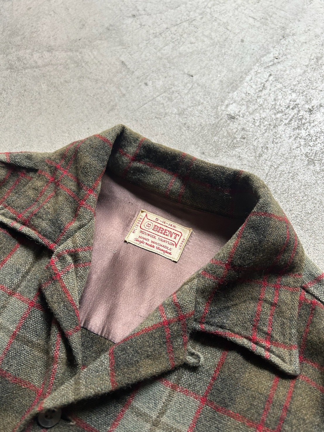 60s BRENT wool plaid open collar shirt made in