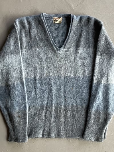 60年代 ニット(60s Campus border pattern V neck mohair knit)