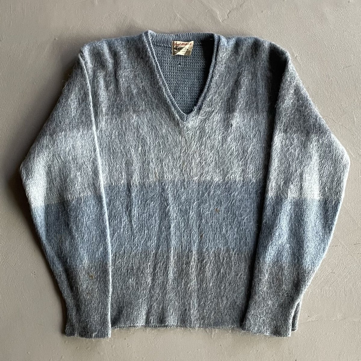 60s Campus border pattern V neck mohair knit |