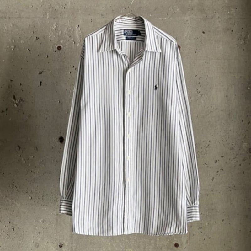 Polo Ralph Laurenホワイト✖️ネイビーストライプ長袖Tシャツ XS 90s Polo Ralph Lauren 