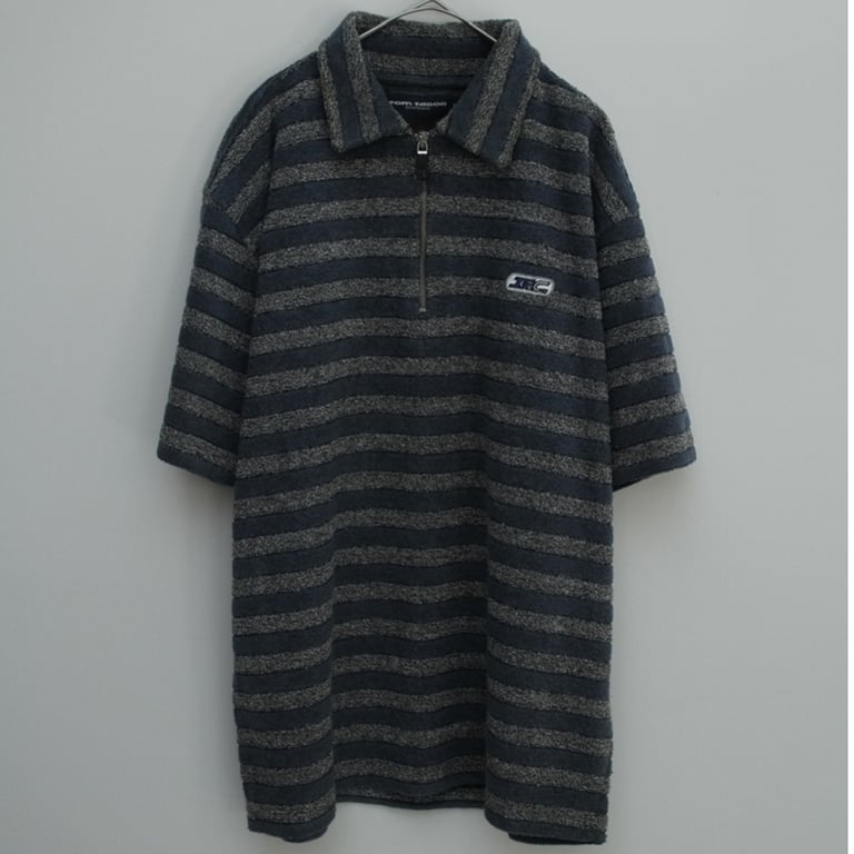 00s Pile fabric stripe pattern harf zip pullover