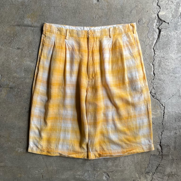 90's~ TRUST plaid pattern linen/rayon baggy shorts