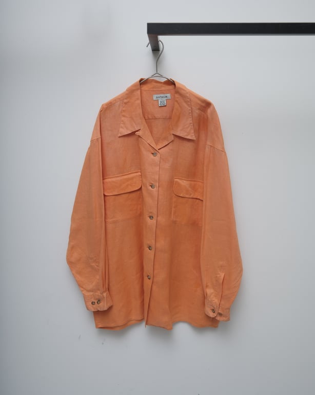 00s linen L/S open collar shirt