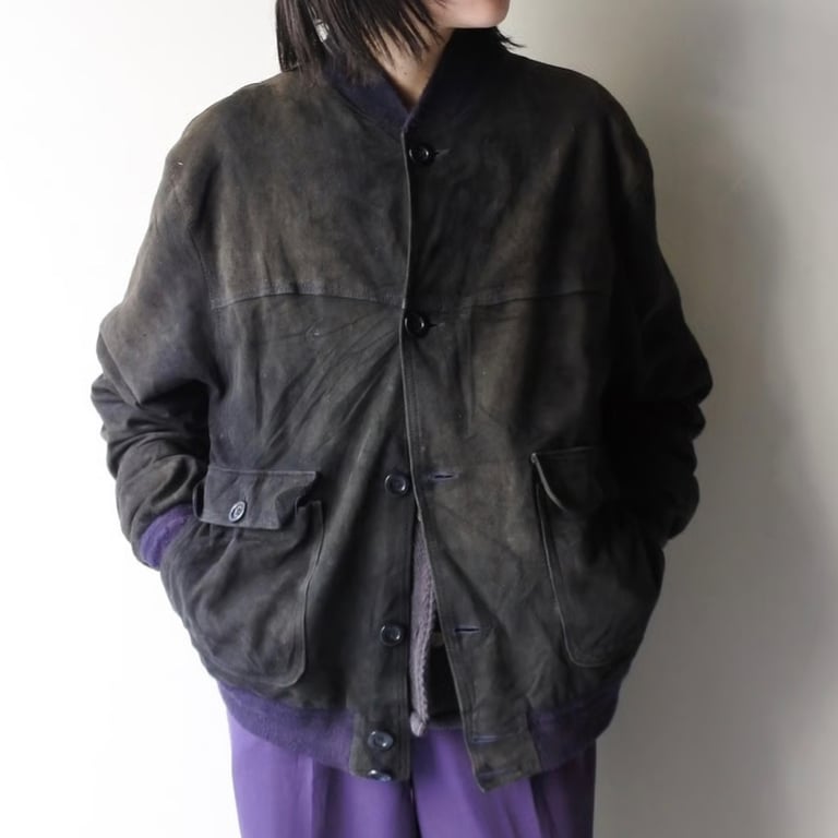 80s~ "A-1 type" faded suede leather jacket made in italy