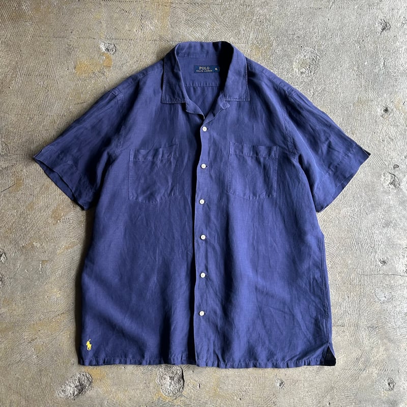 【XL】Linen × Silk ラルフ オープンカラーシャツ サックスブルー XL】Linen × Silk ラルフ オープンカラーシャツ サックスブルー