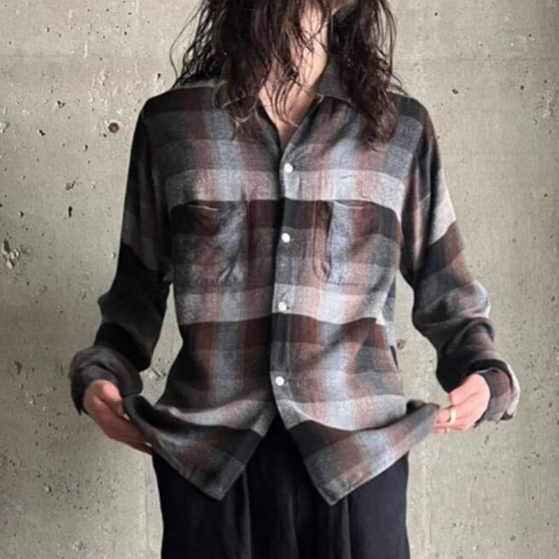 60s ARROW ombre check pattern open collar rayon