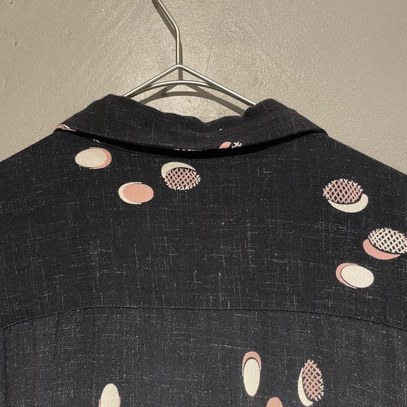 50s PNK Rayon Shirt ピン黒 50s atomic pattern pink kasuri black rayon shir