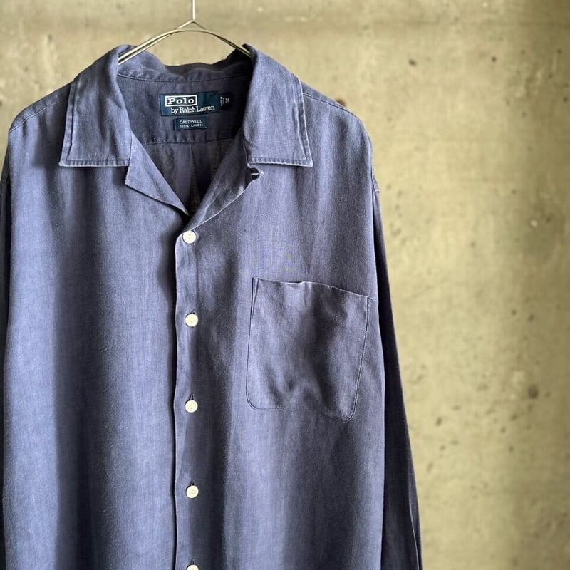 90s Ralph Lauren open collar L/S linen shirt 