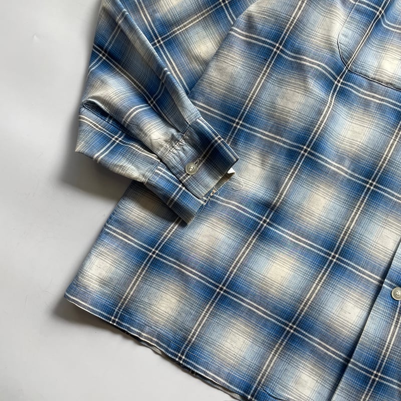 60s Pilgrim ombre plaid open collar cotton shir