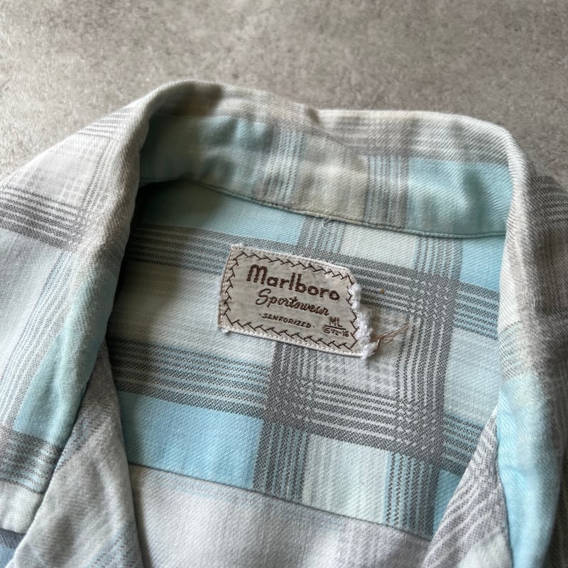 60s Marlboro plaid pattern open collar shirt |