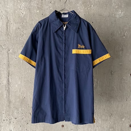 70s ボーリングシャツ 古着 70s USA製 Hilton 豪華 チェーン 刺しゅう コットン