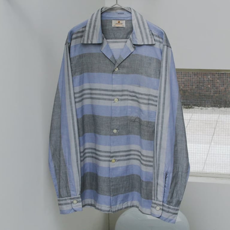 60's ARROW striped open collar cotton shirt