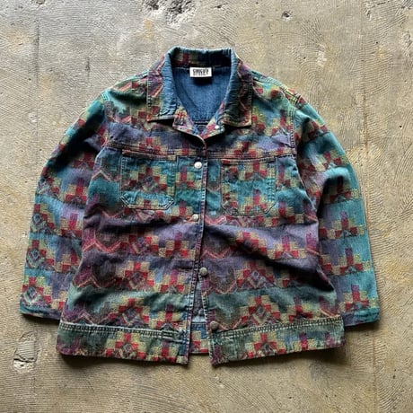 90s chico’s design native american design embroidery denim jacket