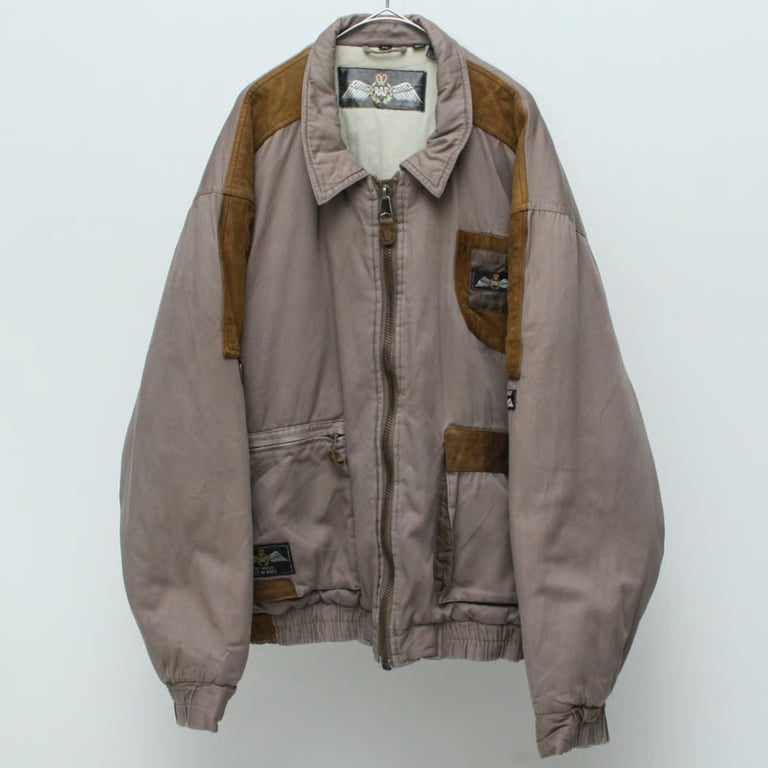 90年代 レザージャケット(90s Leather/cotton switching design zip up jacket)