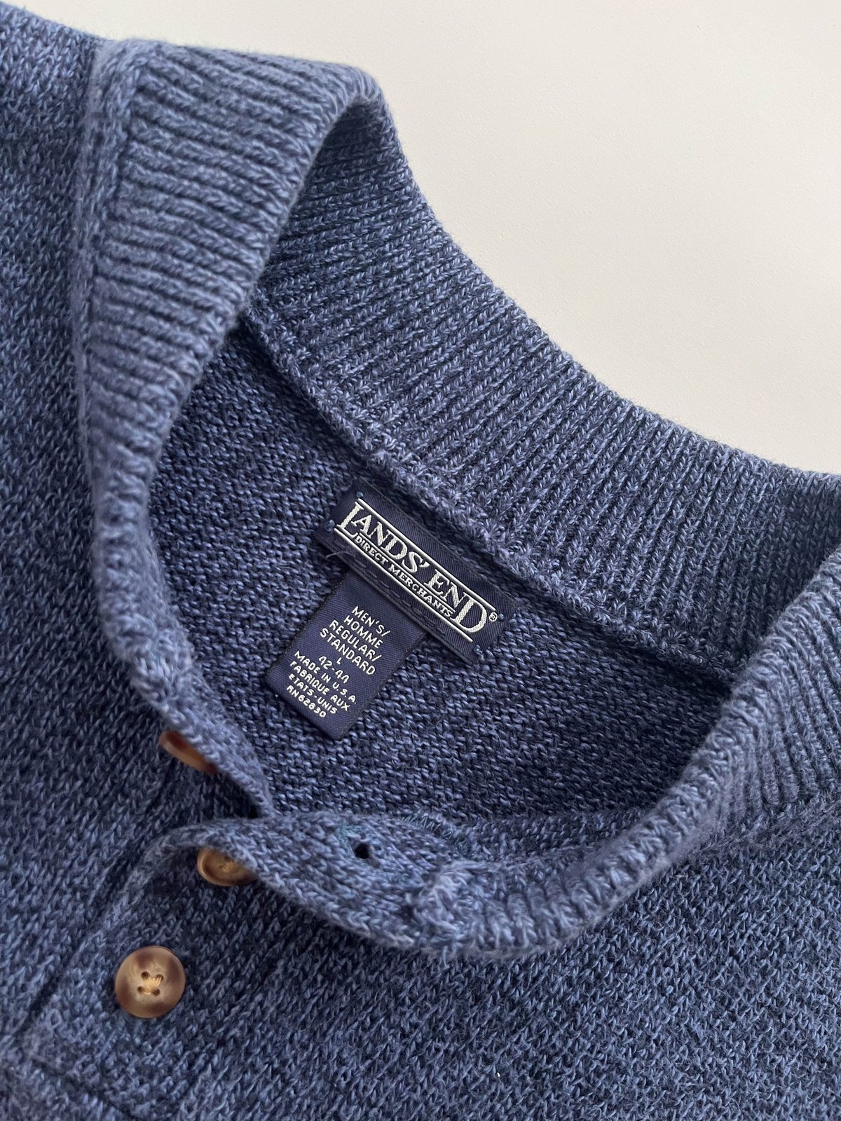 90s Lands end cotton henley neck knit sweater |