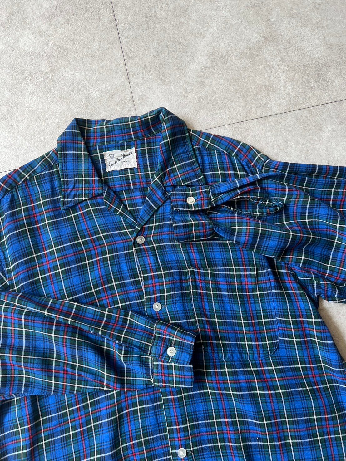 60s Sandy Mac Donald plaid open collar rayon s