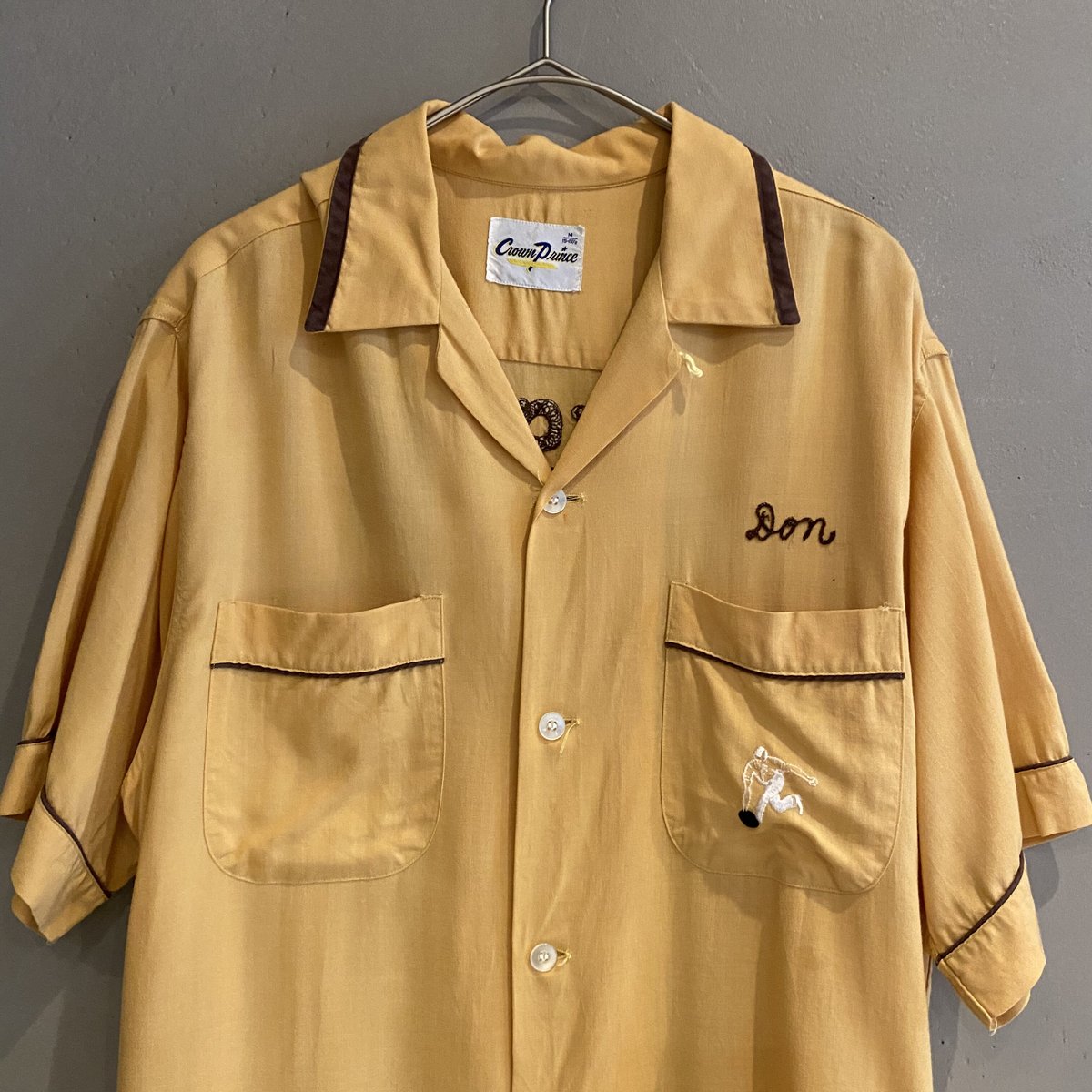 50s Crown Prince 長袖 ボーリングシャツ レーヨン 0732. 1950's Crown Prince Rayon bowling shirt mustard 50s 50