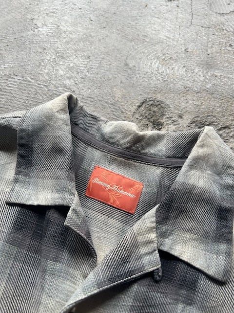  Bahama オープンカラー シャドウ チェック シルク シャツ 90s Tommy Bahama シルク オープンカラーシャツ チェック 短丈