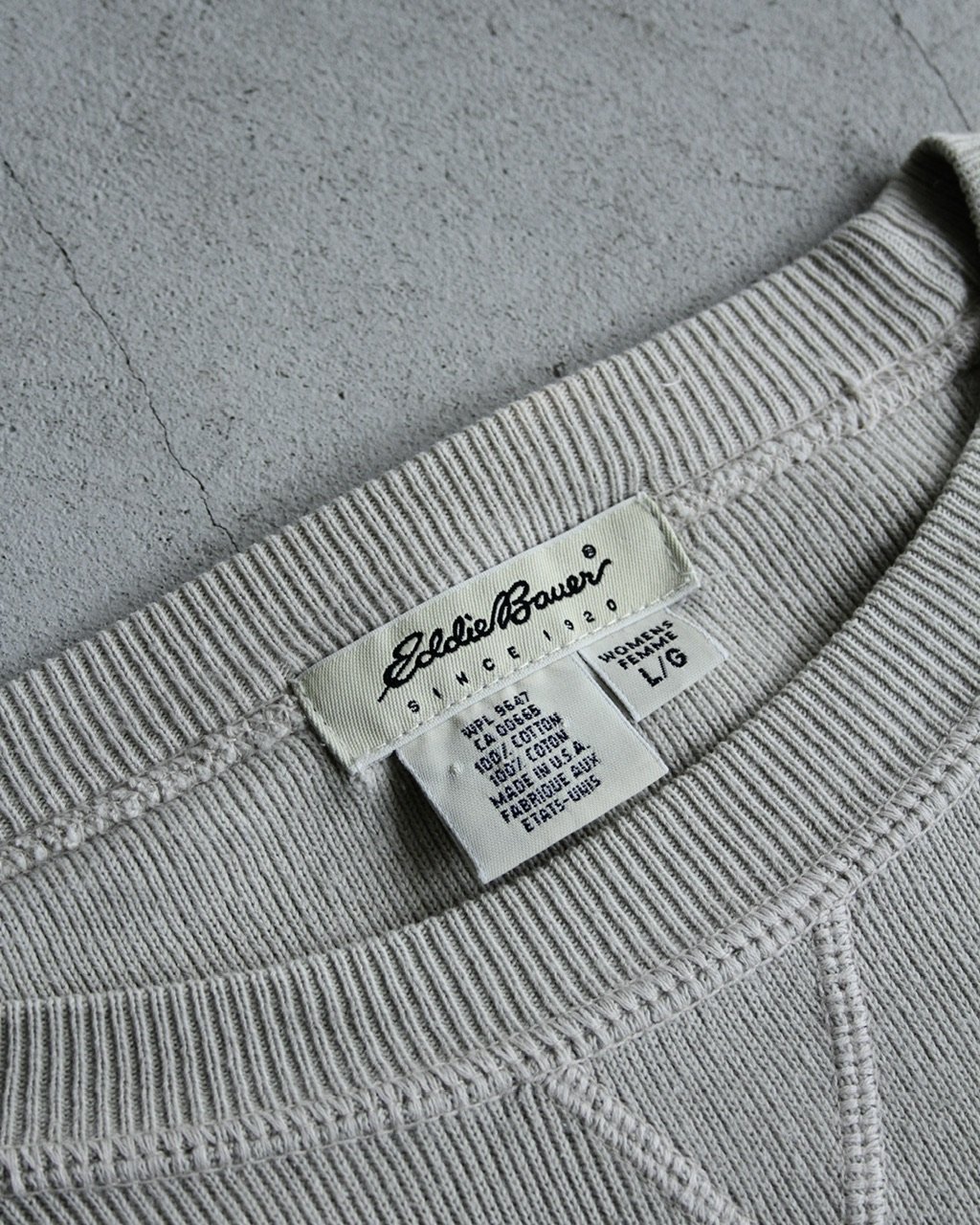 90s Eddie Bauer USA製 リブ編み コットンニット グレー 90's Eddie Bauer 前V コットンニット 