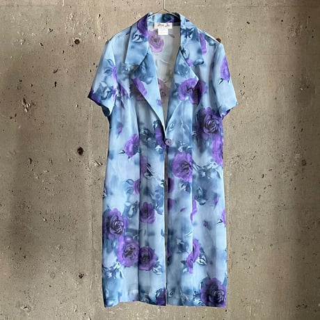 90s flower pattern see-through shirt jacket