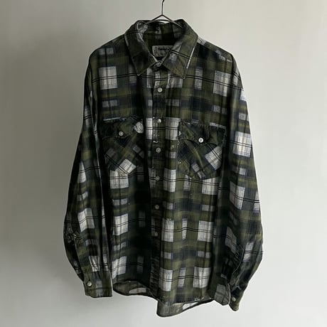 80s~ Cotton check pattern painted flannel shirt