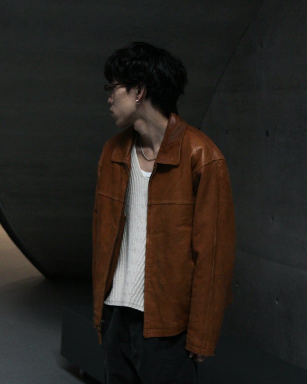 90年代 レザージャケット(90s Zip up design leather jacket)