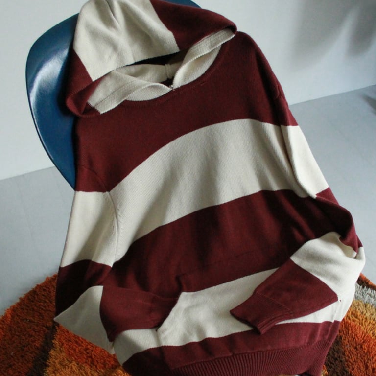 00s Stripe pattern cotton knit hoodie