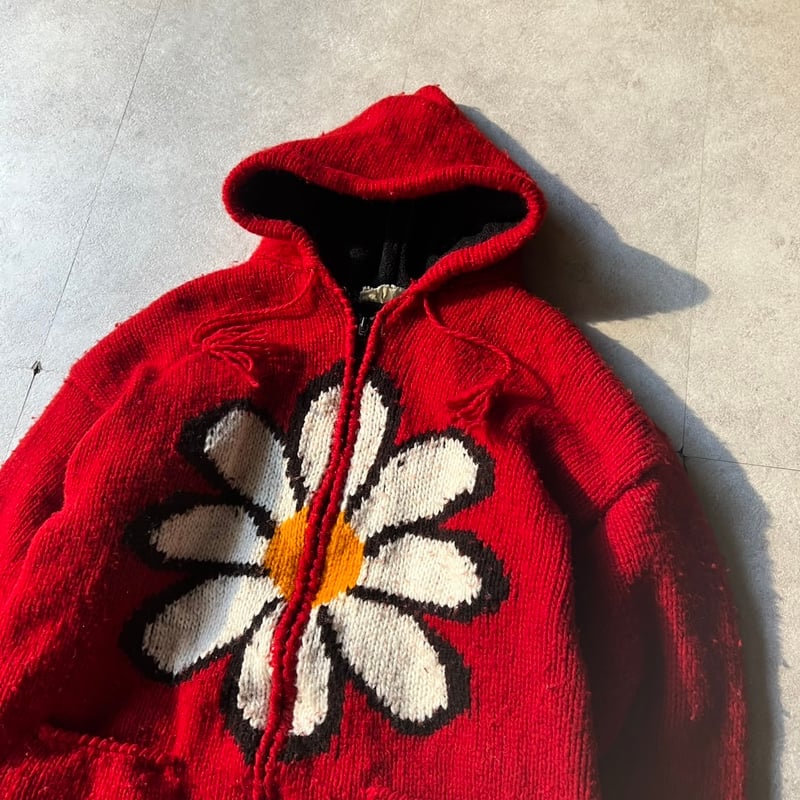 flower motif ecuador knit zip-up hoodie | sui &