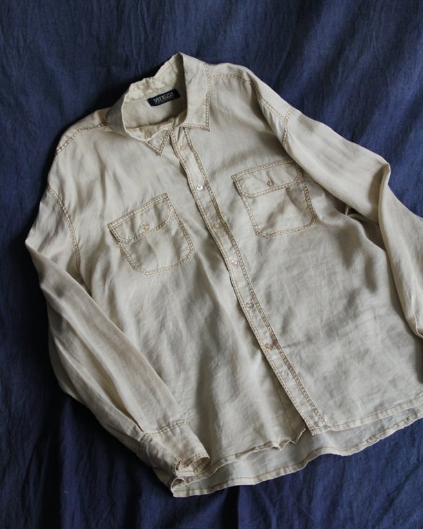 90年代 リネンシャツ（90s~ linen stitch design L/S shirt）