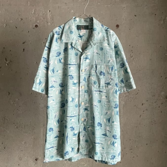 Orvis オービス フライフィッシング シャツ フライ柄　L 90s Orvis fly fishing pattern open collar shirt